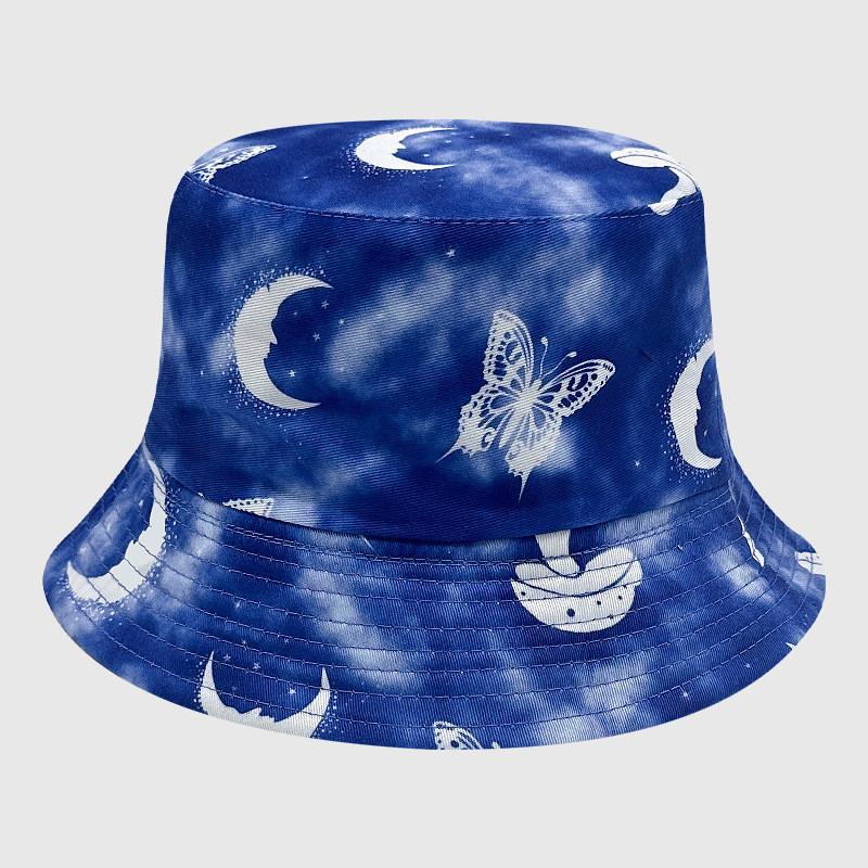 Tie Dye Fisherman Hat Uv Protection Assorted Colors Print Butterfly Cat Cap Leaf