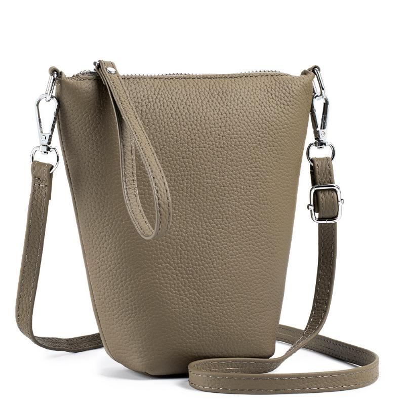 Leather Fashion Simple Single Shoulder Crossbody Bag Head Layer Cowhide Casual Mobile Phone Bag Female Mini Bucket Bag Texture Female Bag