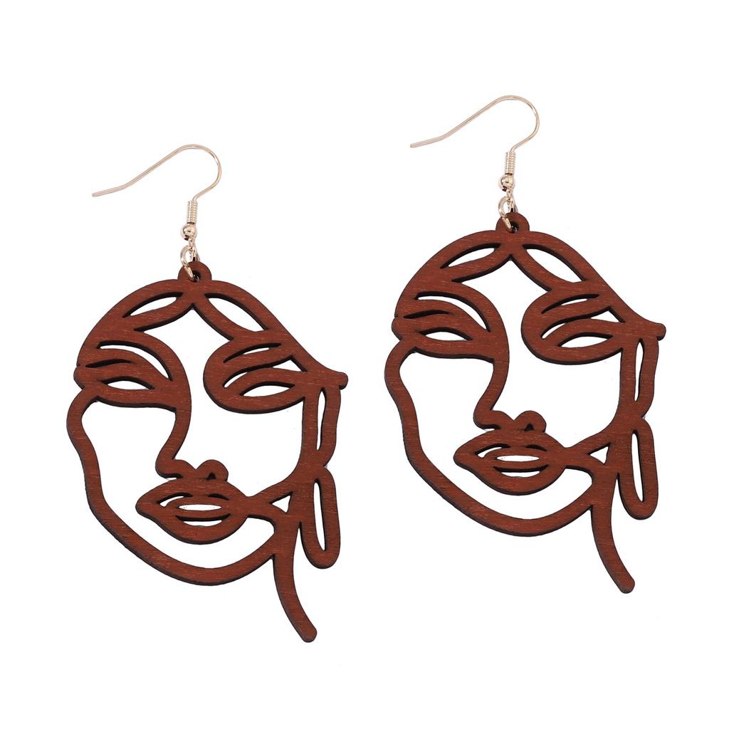 Нишевый дизайнерский стиль, персонализированные серьги, модные и трендовые деревянные серьги-крючки с лазерной резкой в виде абстрактного лица