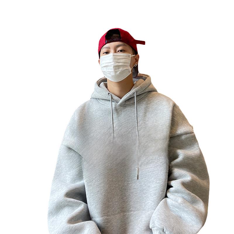 Мужская серая толстовка с капюшоном: Модный американский бренд, принт с буквами, плюс бархат, утолщенный, свободный крой для осени и зимы