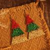 European and American Sequin Christmas Tree Leather Earrings - Three-Layer Spliced Trendy Design