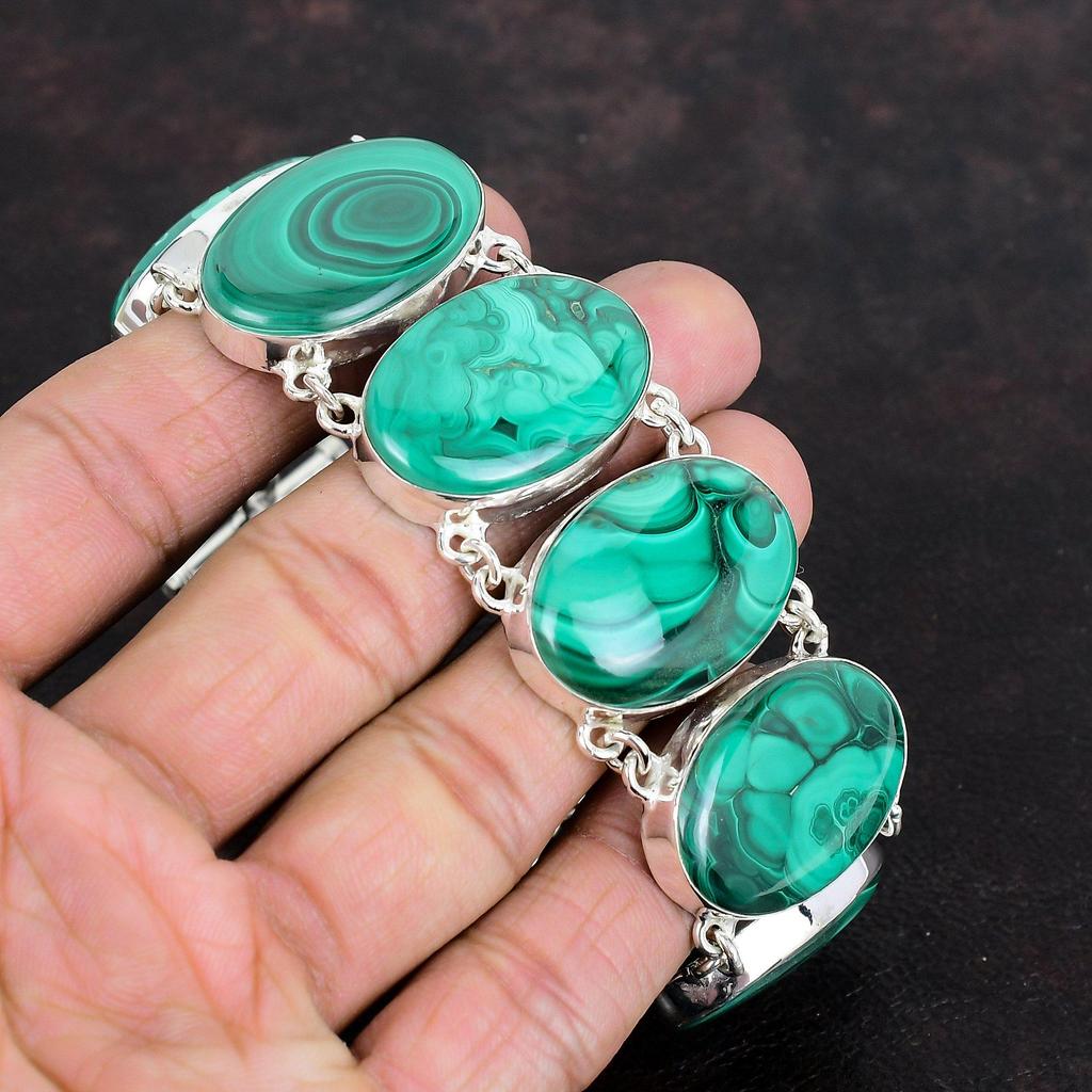 Браслет из малахита, натуральный драгоценный камень, браслет из серебра 925 пробы, регулируемая цепочка, малахитовые украшения, браслет ручной работы, подарки для мамы