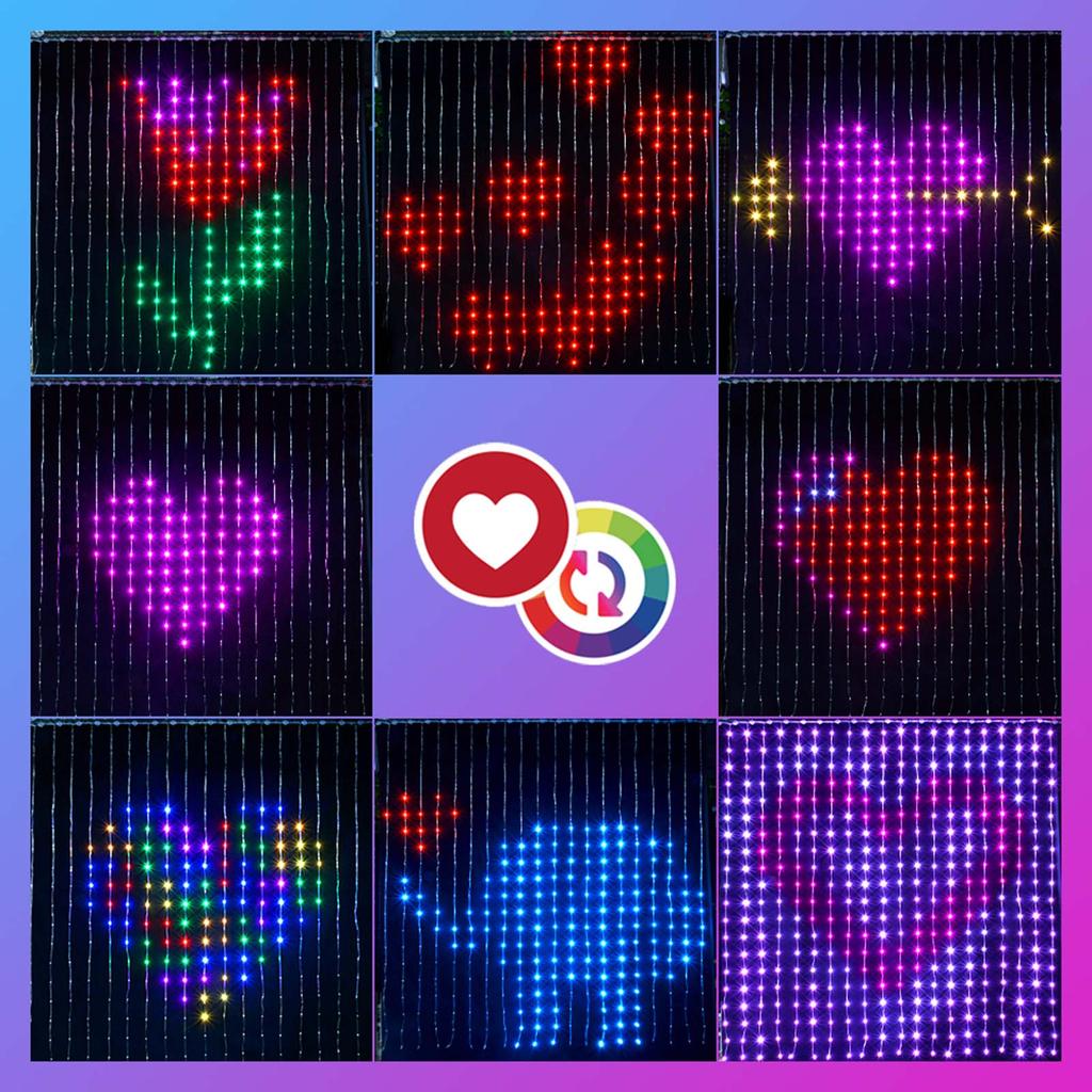 Умные RGB светодиодные гирлянды-шторы DIY Управление через приложение 400 светодиодов Синхронизация с музыкой Водонепроницаемые IP68 Декор для вечеринки, Рождества, дома, улицы, помещения