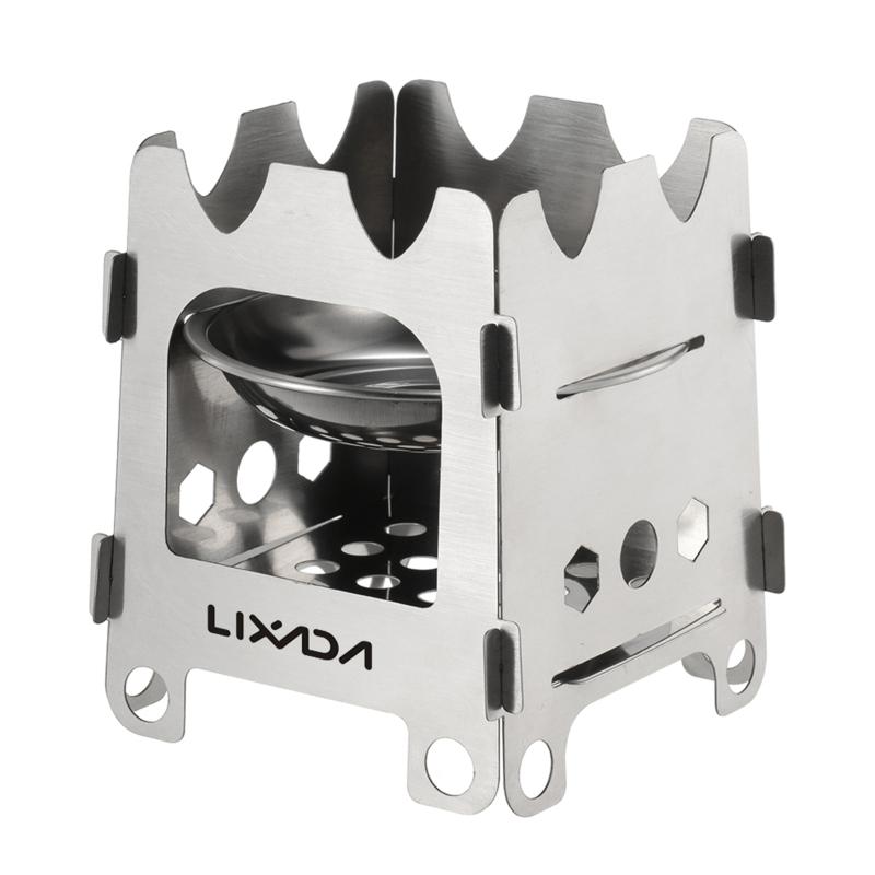 Lixada Титановый/Нержавеющая сталь Туристическая походная плита Портативная Ультралегкая Складная дровяная печь Карманная печь Для кемпинга Рыбалки Пешего туризма