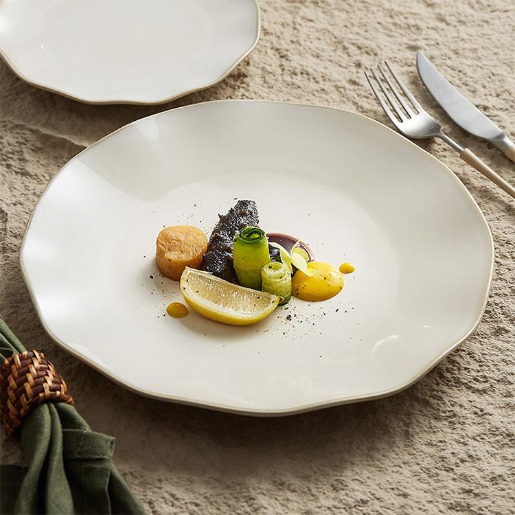 Ceramic Straw Hat Dish Dinner Plates Restaurant Hotel Unique Irregular White Diner Plates Porcelain Dish