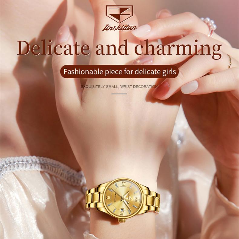 JINSHIDUN Новые женские часы для бизнеса и отдыха, элегантные, легкие, роскошные, повседневные, водонепроницаемые, с одним календарем, механические часы, элитные часы