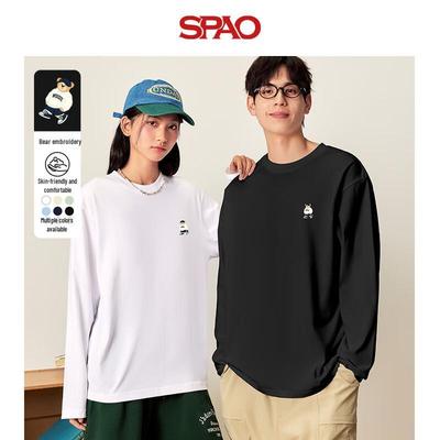 Унисекс футболка с длинным рукавом SPAO, плотная, с вышивкой медведя