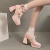 Pink Suede Mary Jane Shoes Women's Small High Heels Thick Heel Bow French Single Shoes