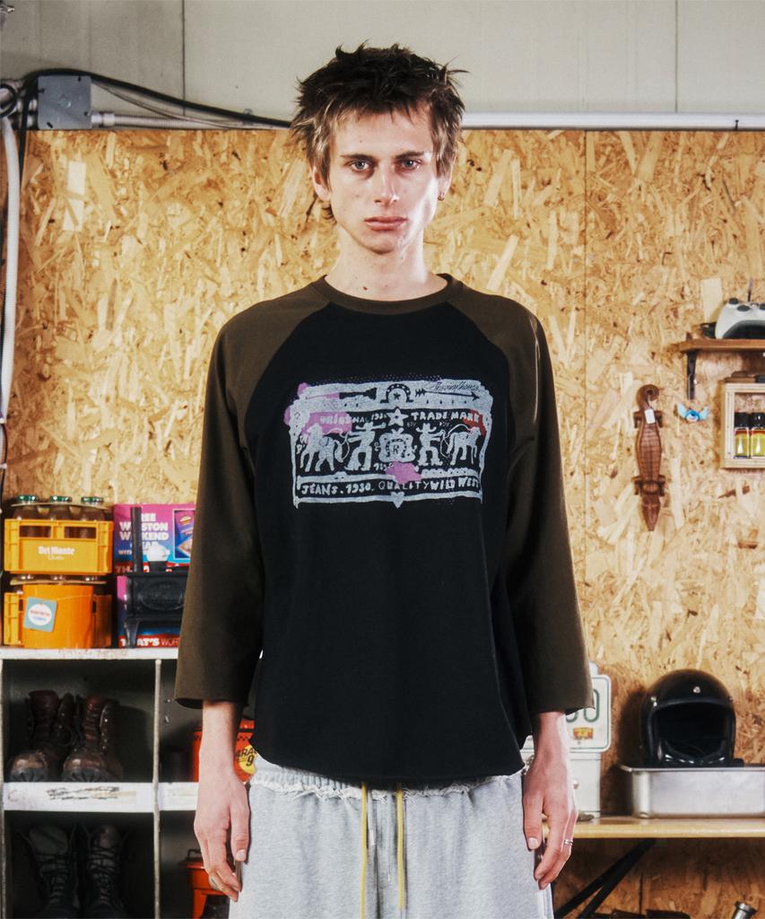 THEVINYLHOUSE Cowboy Pictogram Raglan Ls Tee Khaki
