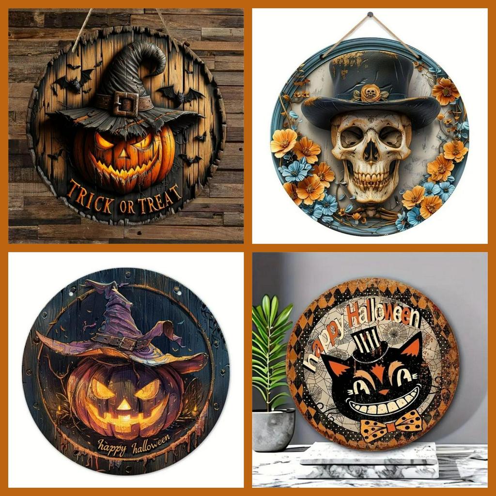 Creative Wooden Craft Door Plaque Decoration Circular Logo Witch Wooden Plaque Halloween Decoration Christmas