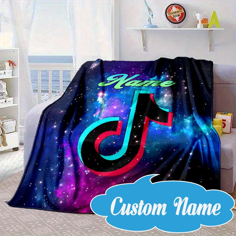 Custom Name Music Tik Celebration Blanket bed sofa Blanket Flannel Blanket for Camping, Hiking, Picnic Essentials,gift for Fan family