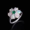 Women's Flower Shape Silver Opal Ring 925 Sterling Silver with Natural Ethiopia Opal - Fine Jewelry Gift for Wife