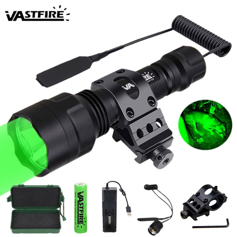 Светодиодный фонарик для охоты, зеленый/красный/белый свет, профессиональный тактический ночной разведывательный фонарь, набор для рыбалки, USB-фонарь для подзарядки