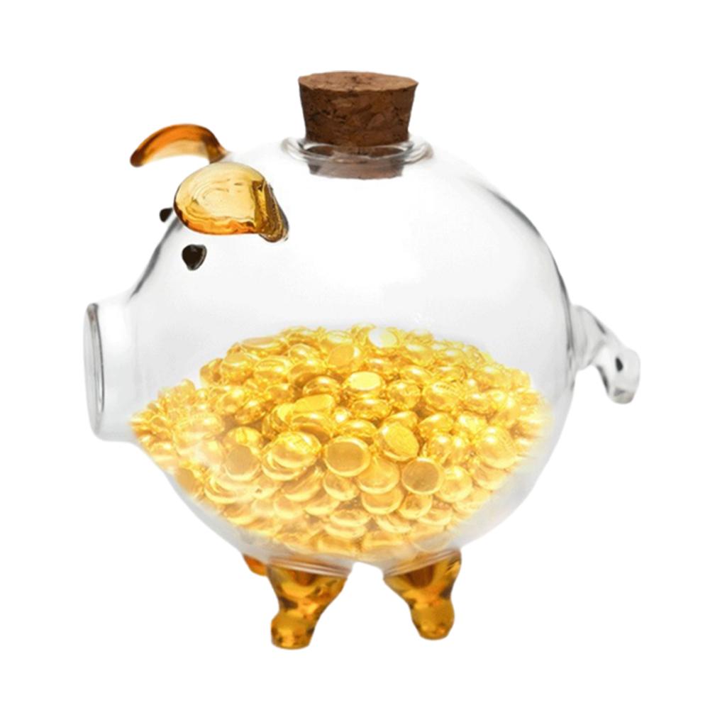Clear Piggy Bank Glass Animal Pig Money Bank Coin Box Money Saving Jar Cash Bills Change Box for Kids Adults Clear Saving Box