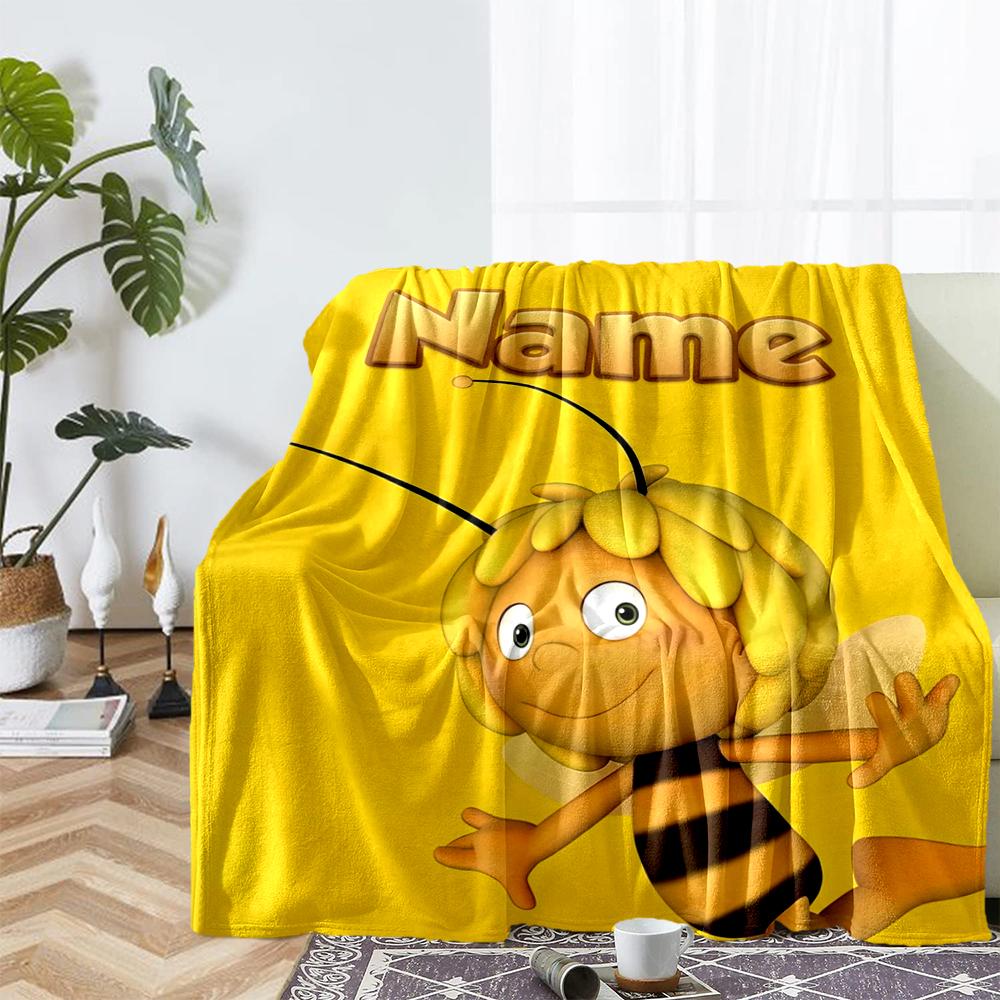 Custom Name Maya the Bee Theme Printed Blanket - Perfect for Couch, Bed, Travel & Outdoor Use | Machine Washable, Cozy & Durable.