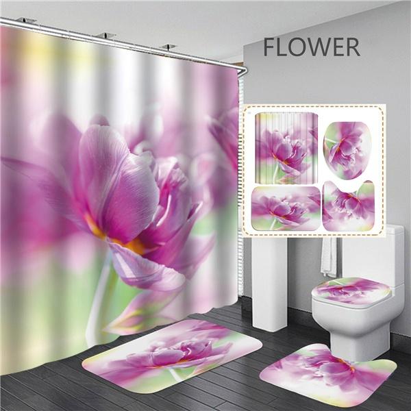 Nordic Plant Ins Набор занавесок для душа в ванной комнате, бесплатный перфорированный крючок, нескользящий коврик, прочный водонепроницаемый коврик для занавески для душа, коврик на подставке, крышка для унитаза, коврики для ванной