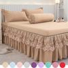 3pcs Lace Bedspread Bed Skirt Bedding Bedspread Pillowcase Set Brushed Microfiber Ruffle Bed Skirt (Sheet +2 Pillowcases)