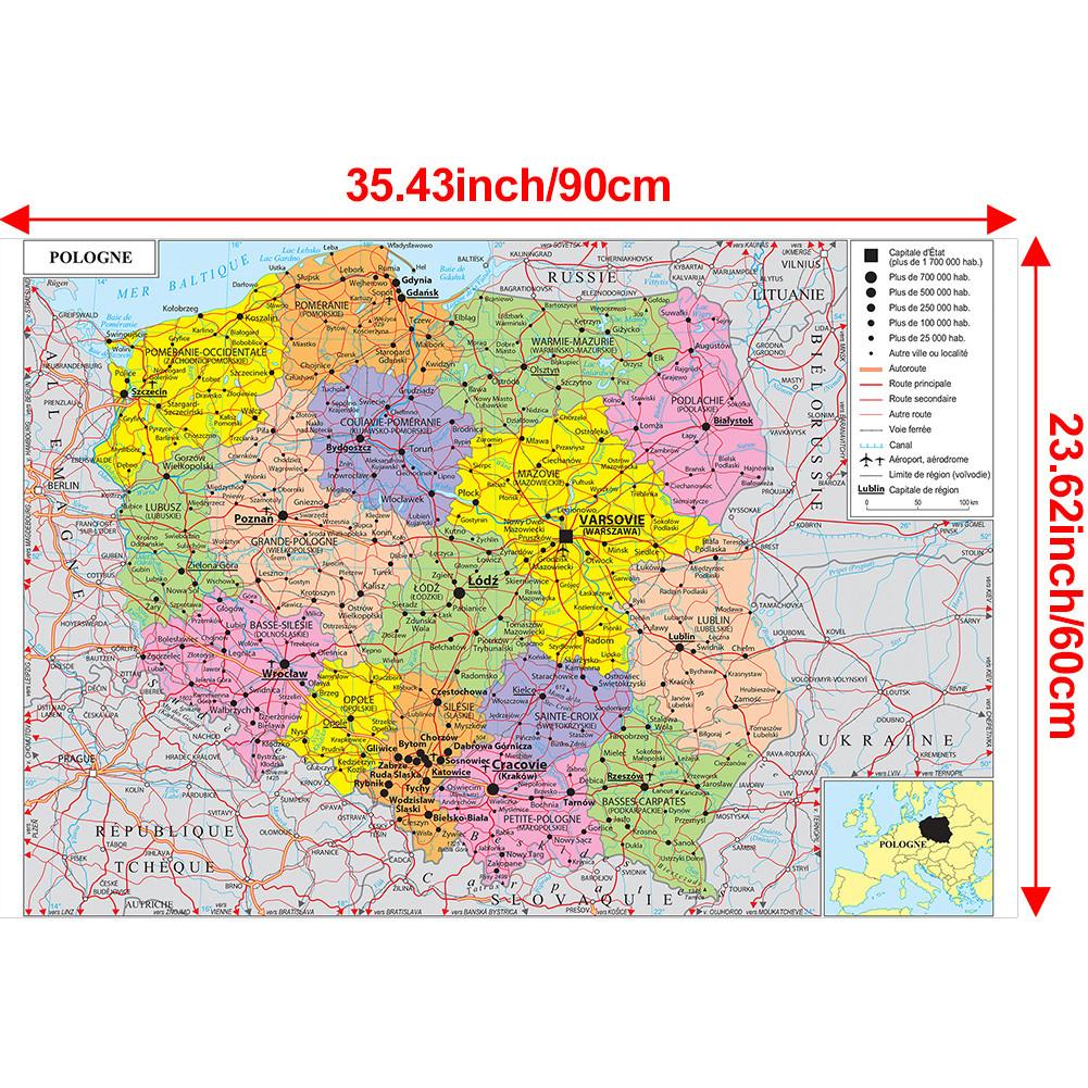 Карта французской серии - административная карта Польши, настенный декор, подарок, туристический/образовательный инструмент, для гостиной, ванной комнаты, домашнего офиса