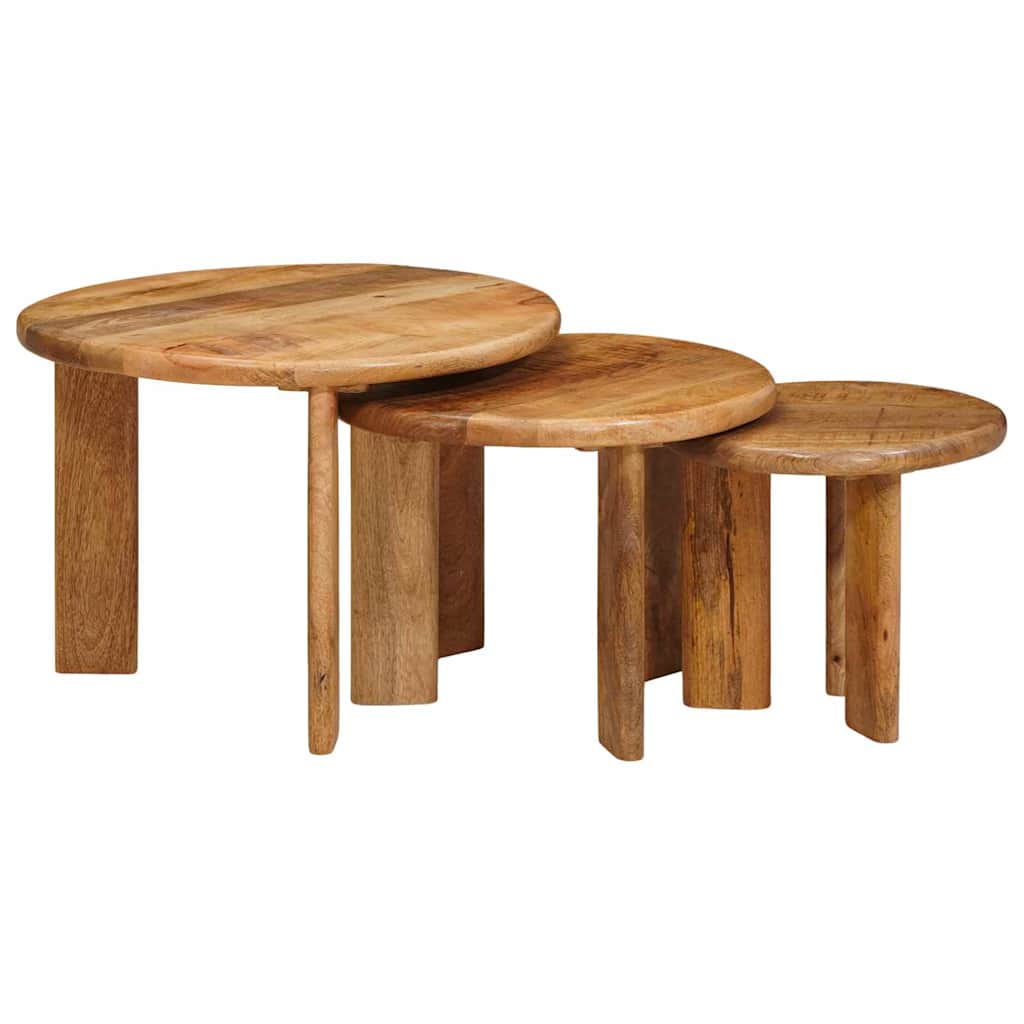 Nesting Coffee Tables 3 pcs. Brown Ø 54 x 40 cm Solid Mango Wood