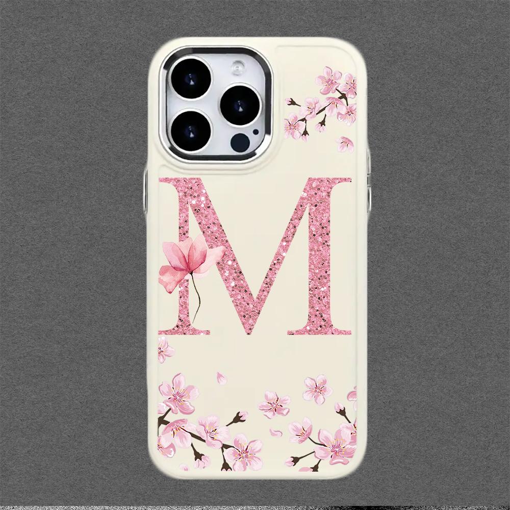Чехол с буквами и цветами сакуры, подходит для iPhone 16 15 14 13 12 11 Pro Max X XS XR