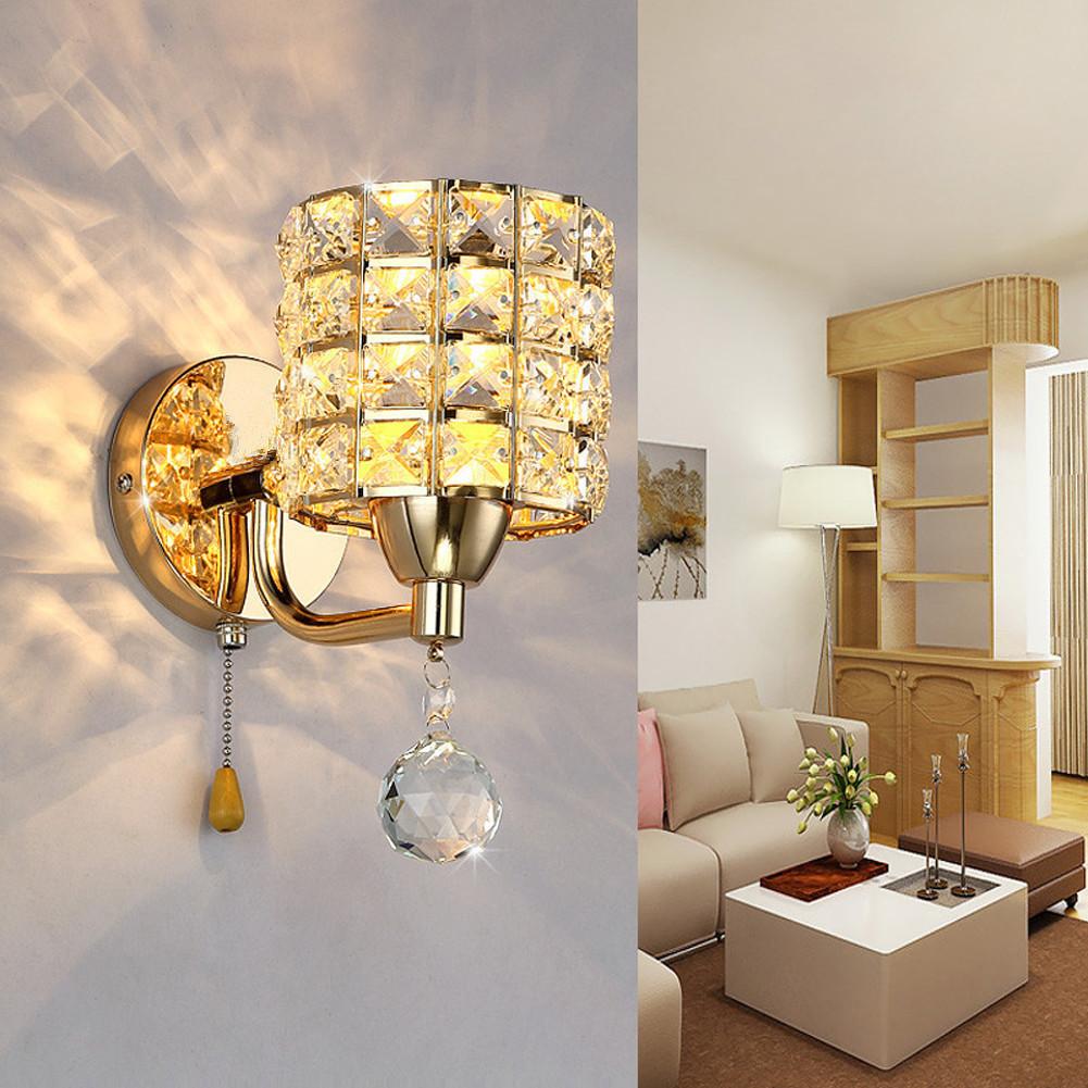 Modern Crystal Wall Lamps Gold/Chrome Nordic Crystal Wall Light Decorative Living Room Bedroom K9 Crystal Lighting with Switch