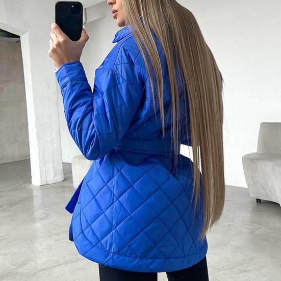 Женское пуховое пальто однотонное с лацканами, утепленное, с поясом, кардиган, сохраняет тепло, однобортное