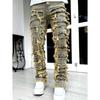 GLYDE Casual Distressed Men's Jeans Tassels Patchwork Design Vintage Washed Stretch Denim Pants Straight Fashion Streetwear Trousers