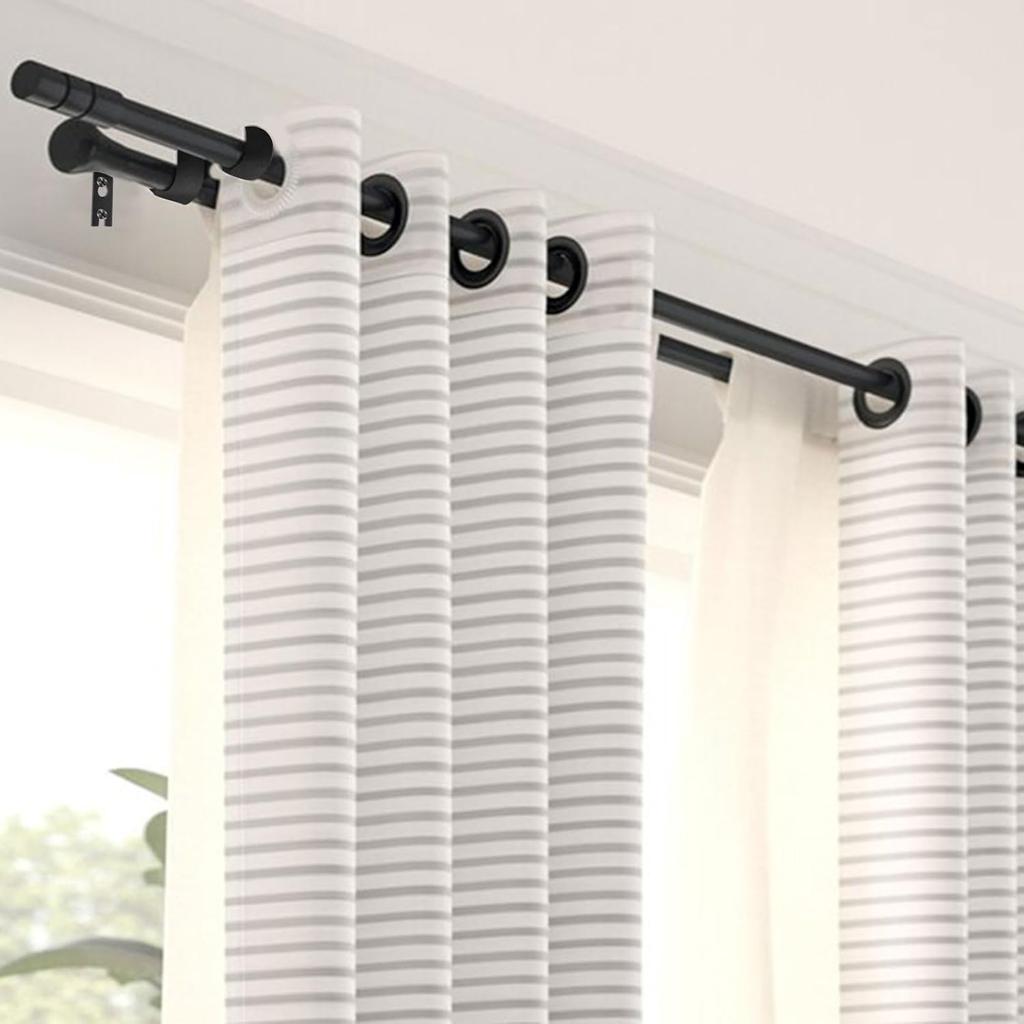 Double Curtain Rod Bracket 2 Pack Metal Curtain Rod Hooks for Wall,Sturdy Curtain Rod Bracket with Screws,Black Wall Mounted Curtain Rod Holders for