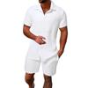 Men's Summer Solid Color Short Sleeve Button Lapel Shirt Shorts Set