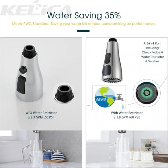 Kelica LED Faucet Head Replacement, Pull Down Kitchen Sink Faucet Head Replacement with LED Temperature Display, Kitchen Faucet Sprayer Nozzle, 2
