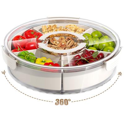 Разделенный поднос с крышкой и ручкой, большая вращающаяся вертушка для закусок, контейнер для закусок, многофункциональное блюдо для приготовленных овощей и фруктов