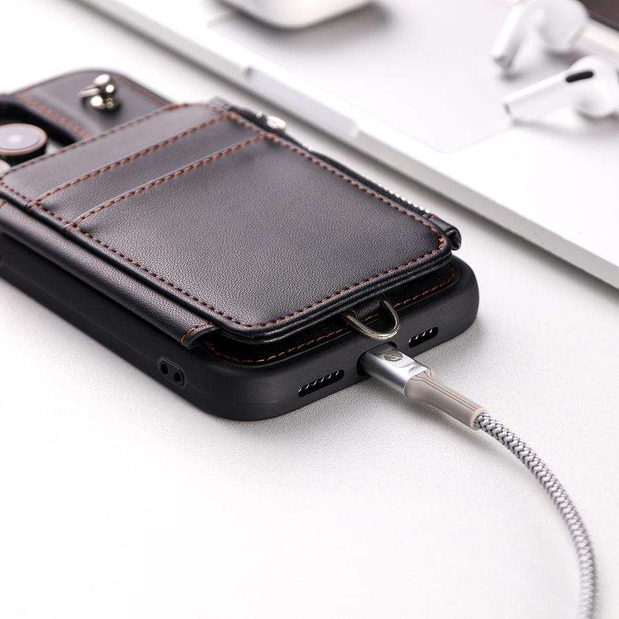 Кожаный чехол-кошелек премиум-класса с застежкой-молнией, держатель для кредитных карт, противоударный чехол с блокировкой RFID, ремешок на запястье для iPhone 11, 12, 13, 14, 15 Pro Max Ultra Samsung