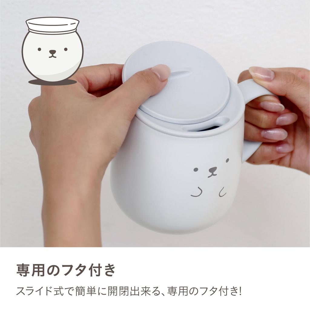 Кружка из нержавеющей стали CB Japan с вакуумной двойной стенкой, 370 мл, Медведь, Большая ручка для удобного захвата, Термокружка из нержавеющей стали с крышкой ANIBALL, Изолированная,