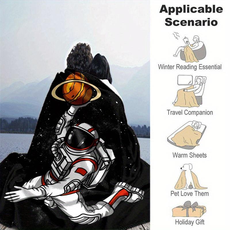 1pc Astronaut Printing Lightweight Flannel Blanket, Comfortable and Warm Blanket, for Camping Sofa Bed and Couch Office, Gift