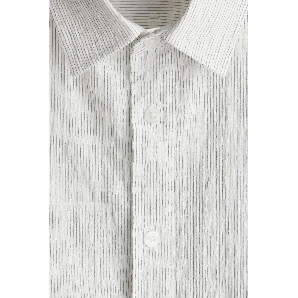 H M Loose Fit Textured sHirt wHite Stripe