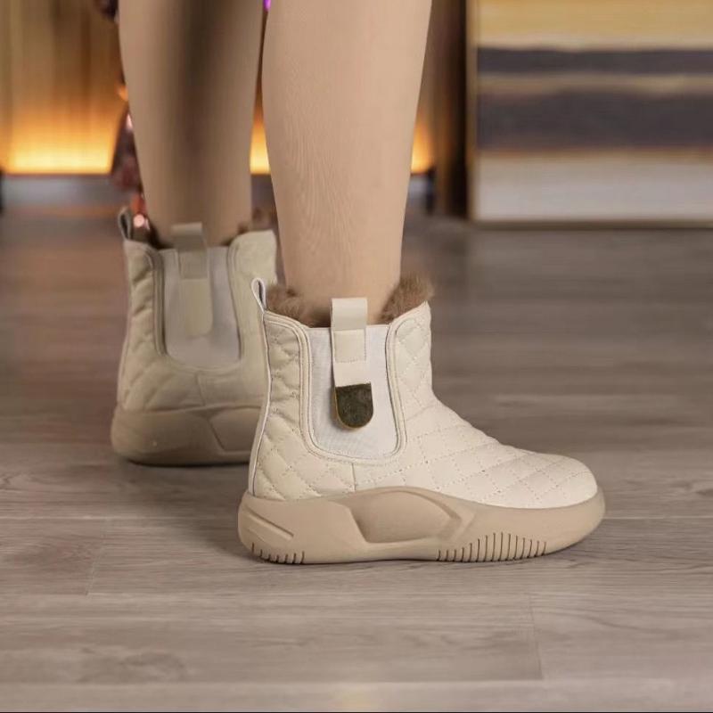 Модные зимние сапоги 2024 года, женская обувь, низкие ботинки, мягкие ботинки, пушистые, на толстой эластичной платформе, женские туфли, новые, теплые