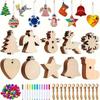 30 Pieces of Wooden Creative Christmas Decorations - Unique DIY Hand Painted Mosaic Puzzle Home Decor - Includes 10 Rope Straps