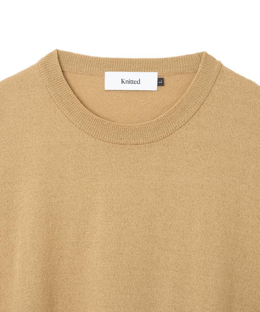 KNITTED Cool Summer Essential Round Short Sleeve Knit Tee Camel