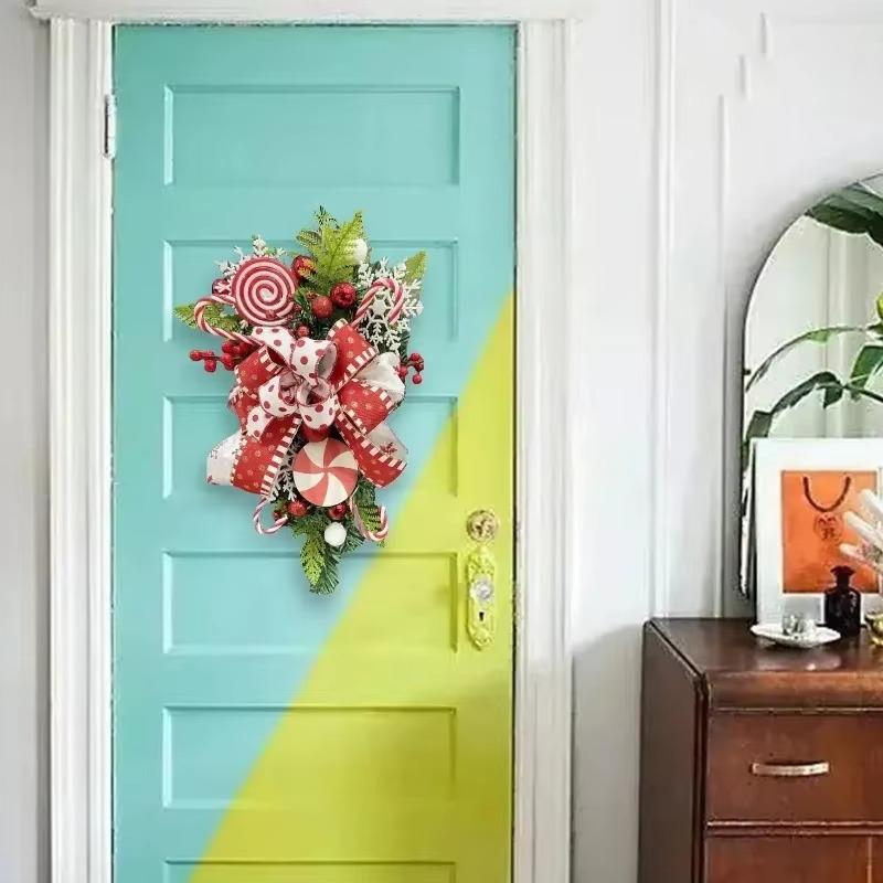 Новое Рождественское Украшение для Дома Рождественская Конфета Бант Узел Подвеска на Дверь Декор для Задней Стены Двора Настенное Искусственное Украшение LS