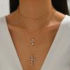 New Double-layer Cross Necklace Women's Simple Stacking Design Sense Diamond-set Temperament Versatile Pendant Collarbone Chain