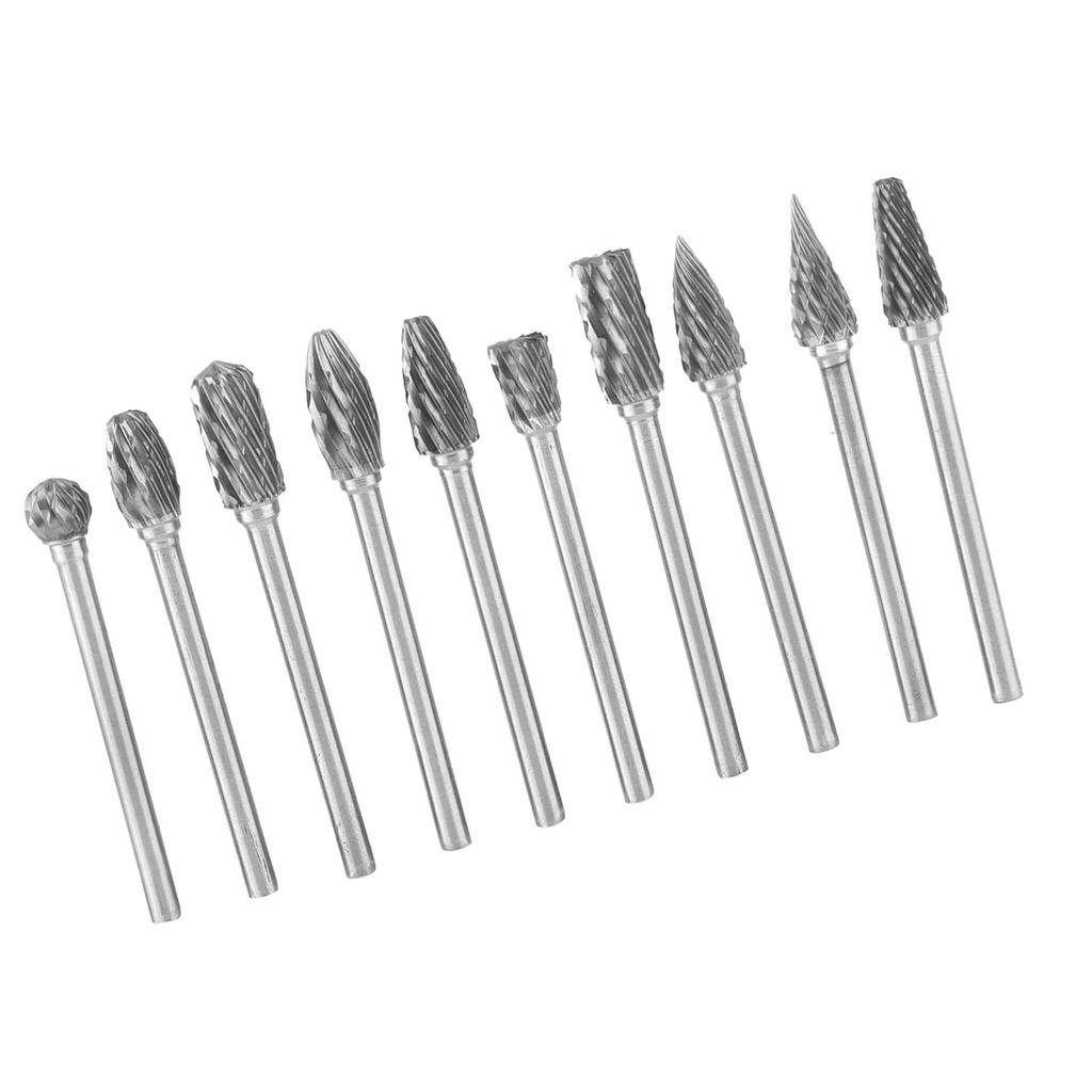 10Pcs Rotary File Milling Cutter Carbide Grinding Head Woodworking Reaming Carving Router 3mm