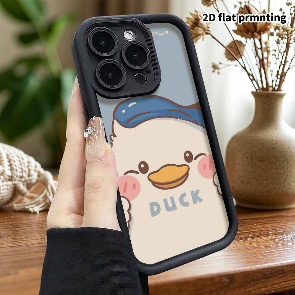 Phone Case: 2D flat design suitable for iPhone 18 17 16 15 14 13 Pro protective case, wink little duck, perfect Christmas and Halloween holiday gift
