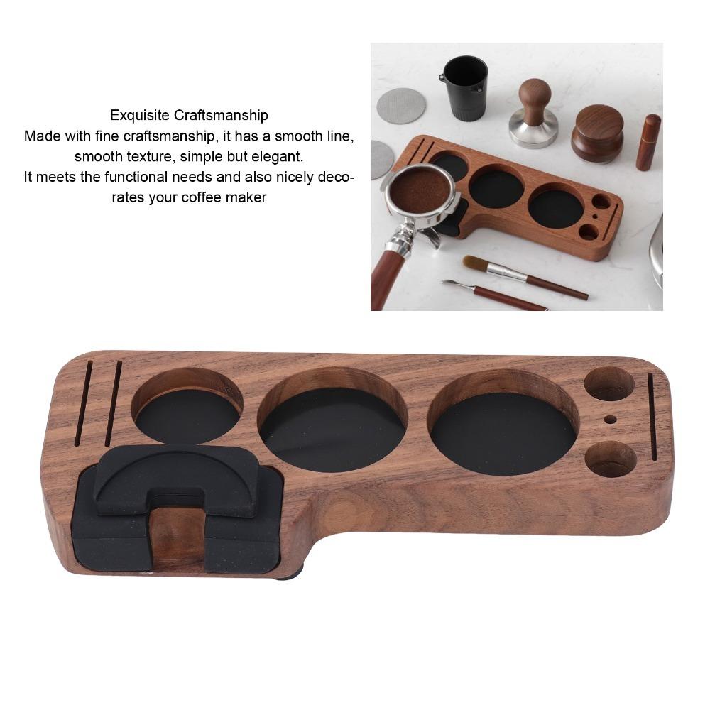 Compact Design Tamper Station Base Walnut Wood Coffee Tamper Holder Barista Use