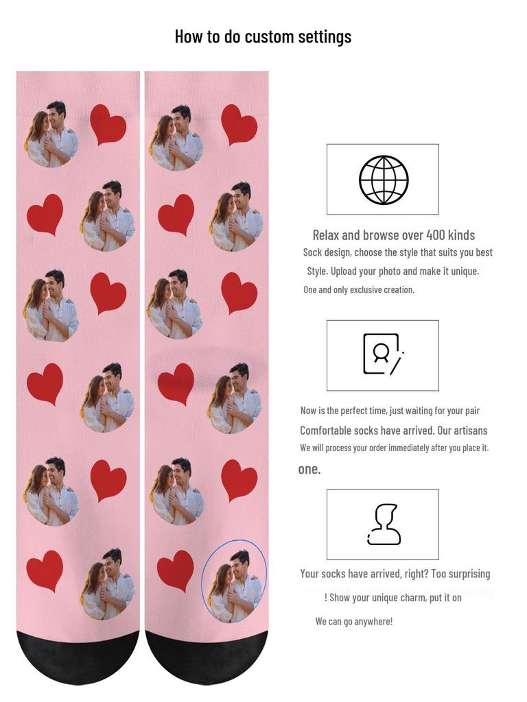 3D Персонализированные Рождественские Носки с Лицом - Полиэстер, Полная 360° Печать, Идеальный Праздничный Подарок