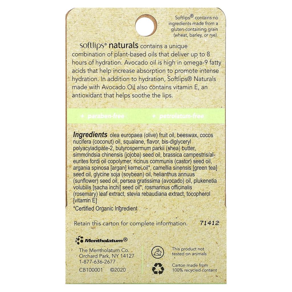 Softlips Натуральный бальзам для губ, медовая мята, 2 шт., 4,2 г (0,15 унции) каждый