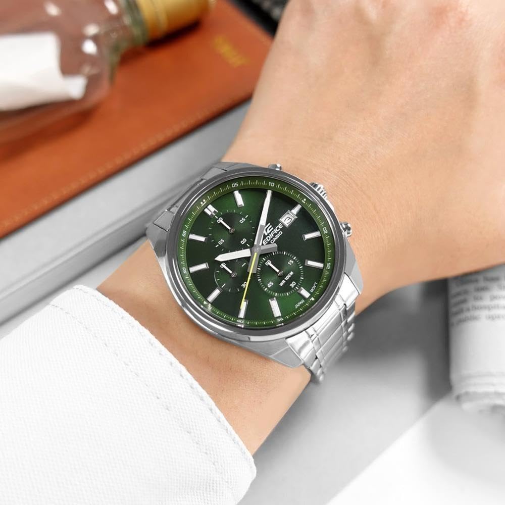 Casio Мужские часы Edifice Chronograph с зеленым циферблатом и стальным браслетом EFV-610D-3CVUDF, зеленые