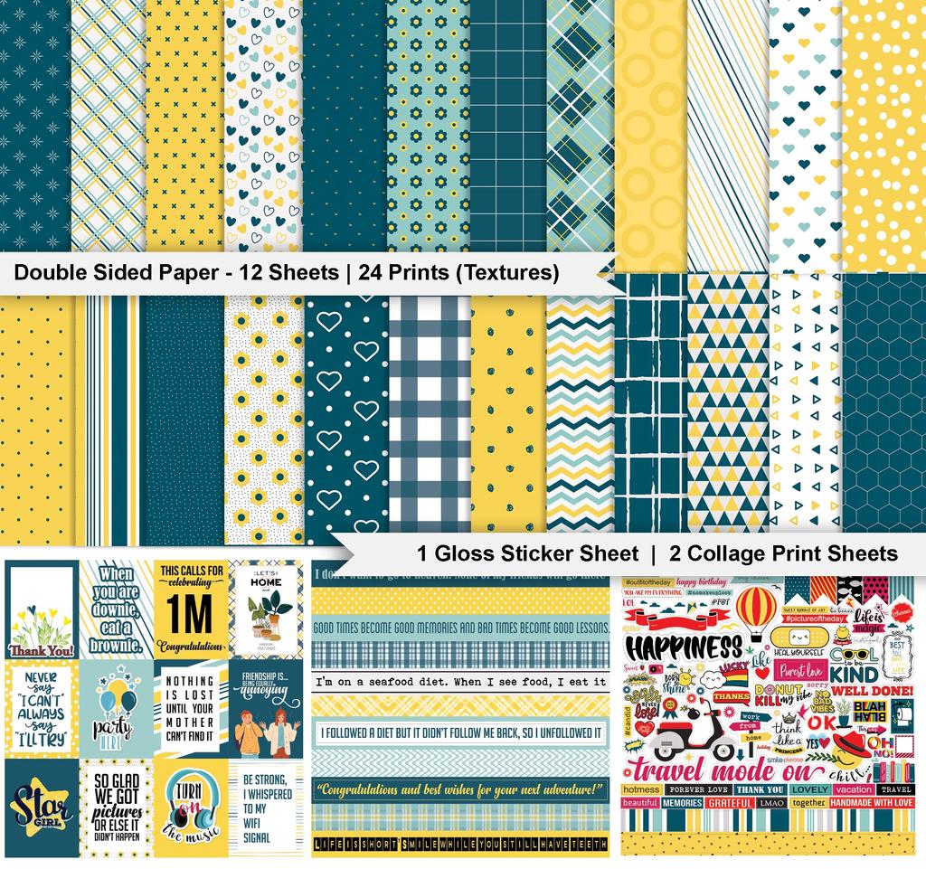 Inkdotpot Fun With Basics Collection Double,Sided Scrapbook Paper Kit Cardstock 12"x12" -16 Pages