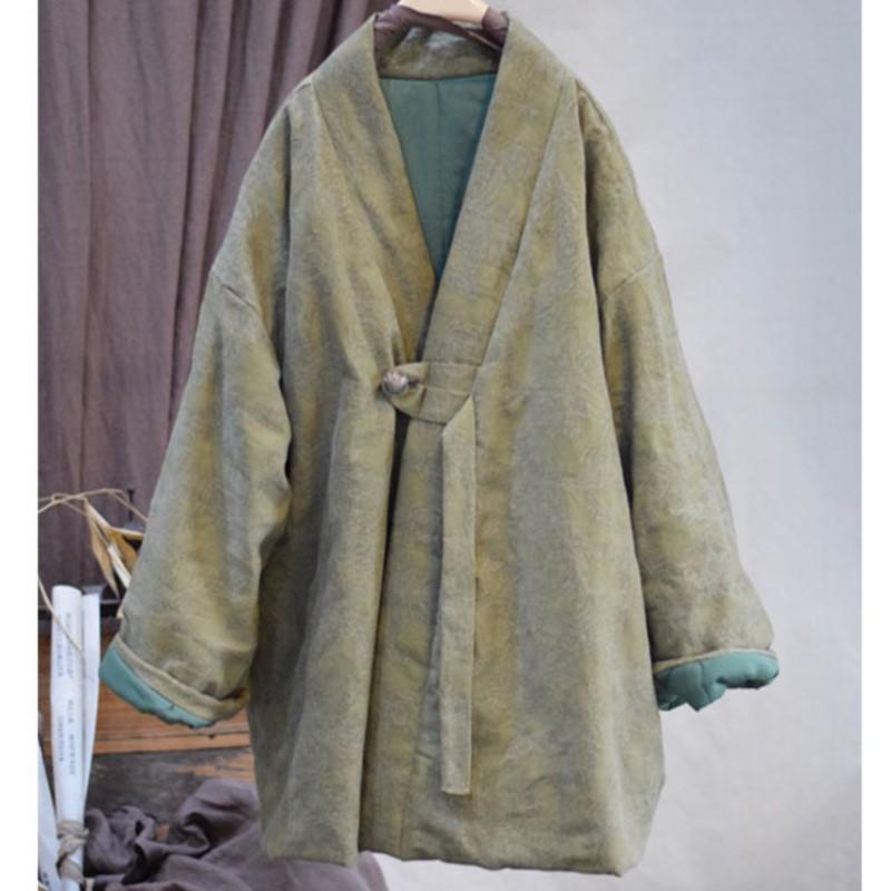 Johnature Женские винтажные жаккардовые пальто с V-образным вырезом и длинным рукавом, зимние теплые пальто в китайском стиле