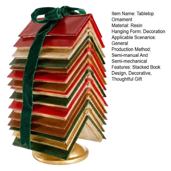 Thoughtful Housewarming Gift for Readers Stacked Book Christmas Tree Tabletop Decor, Resin Page Ornament Home Vintage Hardcover Stack Figurine
