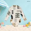 Girls High Neck Long Sleeve Front Zip One Piece Geometric Printed Swimsuit